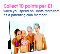 Collect 10 points per £1 when you spend on Boots Photo as a Parenting Club member